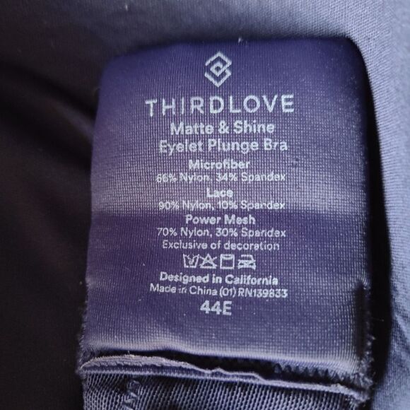 third love matte & shine eyelet classic plunge bra satin blue size 44E - Picture 4 of 6
